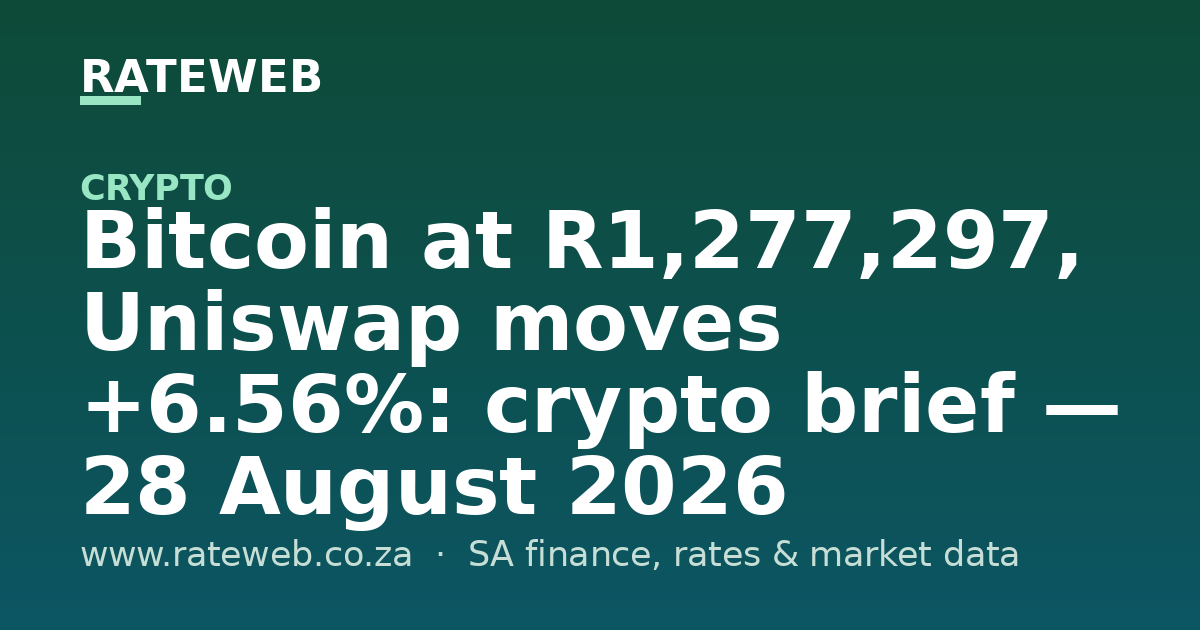 Bitcoin at R1,277,297, Uniswap moves +6.56%: crypto brief — 28 August 2026