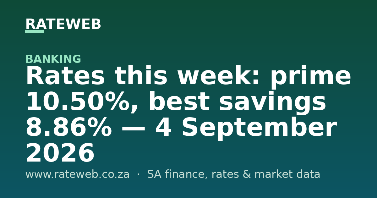 Rates this week: prime 10.50%, best savings 8.86% — 4 September 2026